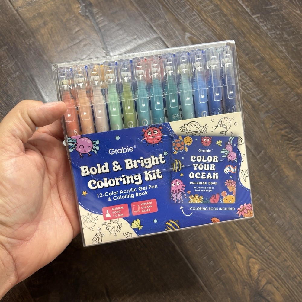Grabie Coloring Kit Acrylic Gel Pens Set w/Ocean Coloring Book 1.0mm Medium Tip